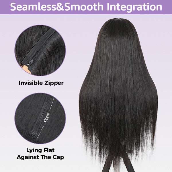 Zipper Wig Straight Hair Lace Front Wig with Replaceable Zip Tops | KimWig.com