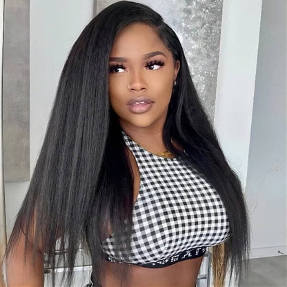 Full 13x6 Lace Frontal Wig Yaki Straight Human Hair | KimWig.com