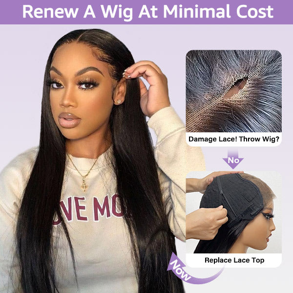 Zipper Wig Straight Hair Lace Front Wig with Replaceable Zip Tops | KimWig.com