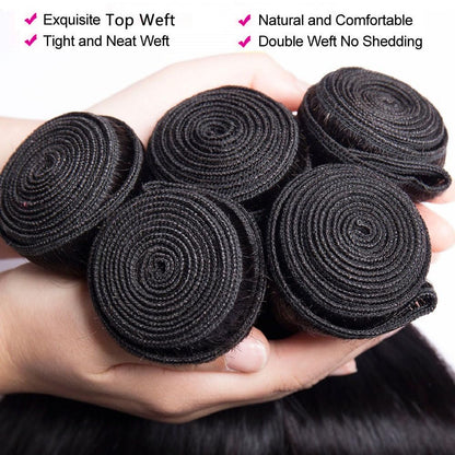 Silk Straight Human Hair 3 Bundles With 4*4 Lace Closure Brazilian Hair Weave Extensions