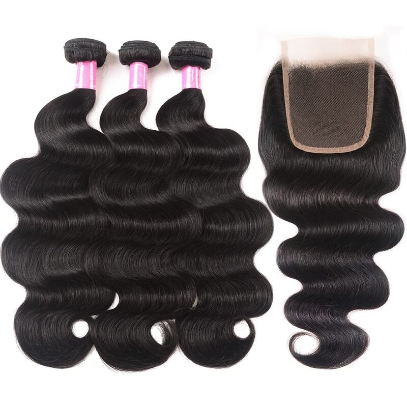 Body Wave Human Hair 3 Bundles With 4x4 Lace Closure 10A Brazilian Hair Weave - KimWig