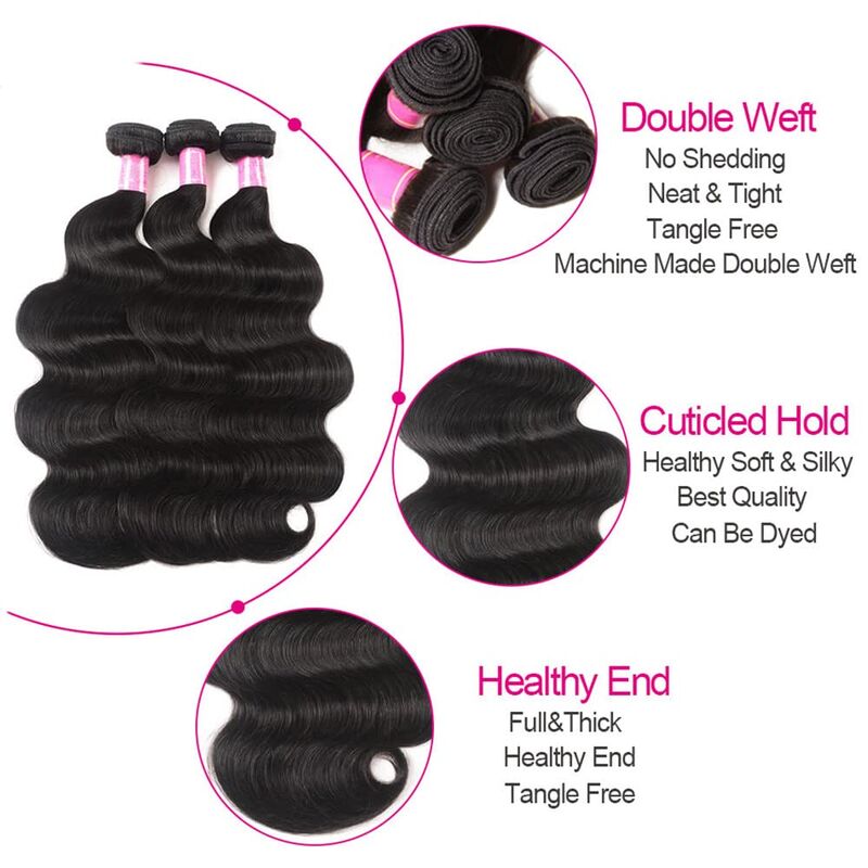 Body Wave Human Hair 3 Bundles With 4x4 Lace Closure 10A Brazilian Hair Weave - KimWig