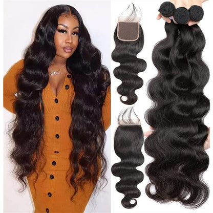 Body Wave Human Hair 3 Bundles With 4x4 Lace Closure 10A Brazilian Hair Weave - KimWig