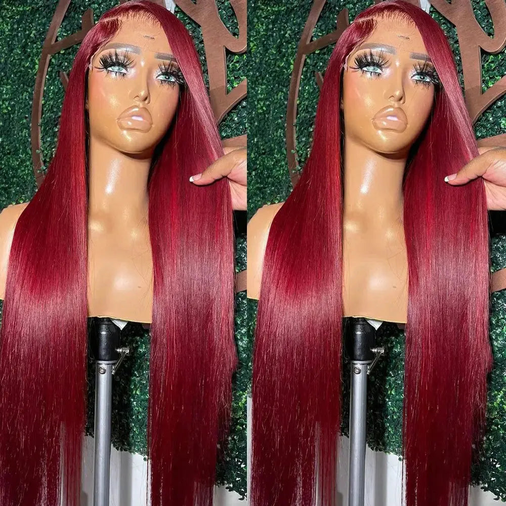 Burgundy Wig Silky Straight 13x4 Lace Frontal Human Hair Wigs