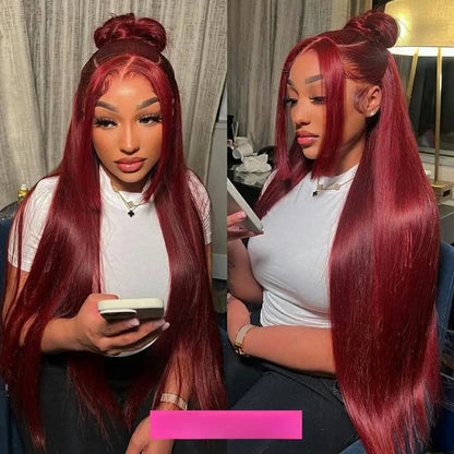 Burgundy Wig Silky Straight 13x4 Lace Frontal Human Hair Wigs