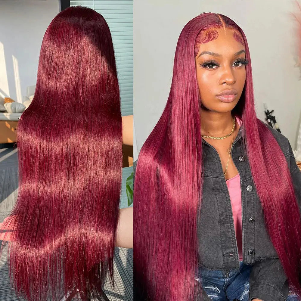 Burgundy Wig Silky Straight 13x4 Lace Frontal Human Hair Wigs