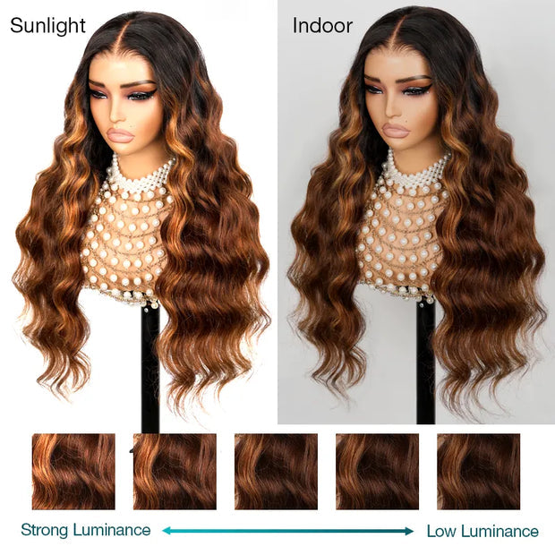 Ombre Wig Black to Brown Hair 3D Body Wave 13x4 Lace Human Hair Wig