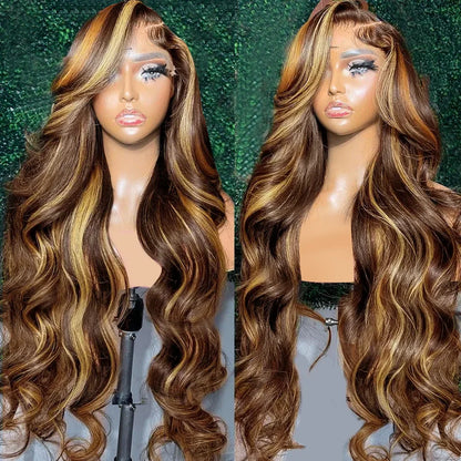 Brown Highlight Wig Body Wave 13x4 HD Lace Frontal Wigs | KimWig.com