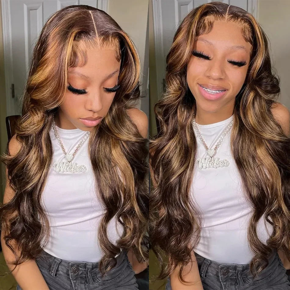 Brown Highlight Wig Body Wave 13x4 HD Lace Frontal Wigs | KimWig.com