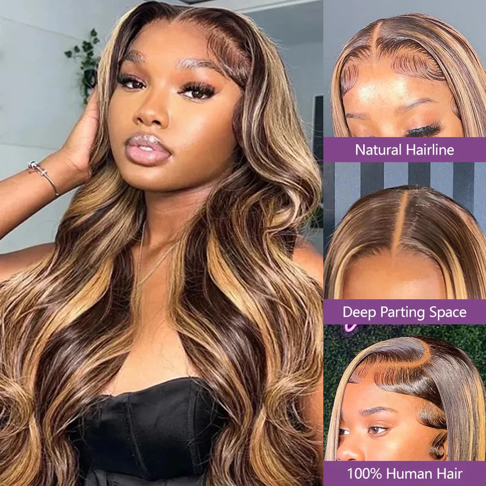 Brown Highlight Wig Body Wave 13x4 HD Lace Frontal Wigs | KimWig.com