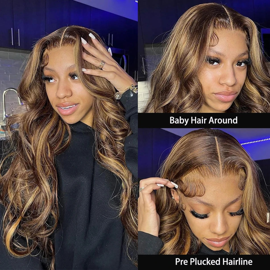 Brown Highlight Wig Body Wave 13x4 HD Lace Frontal Wigs | KimWig.com