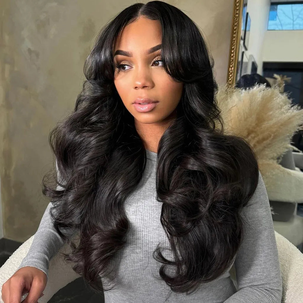 KimWig curtain bangs body wave lace wig