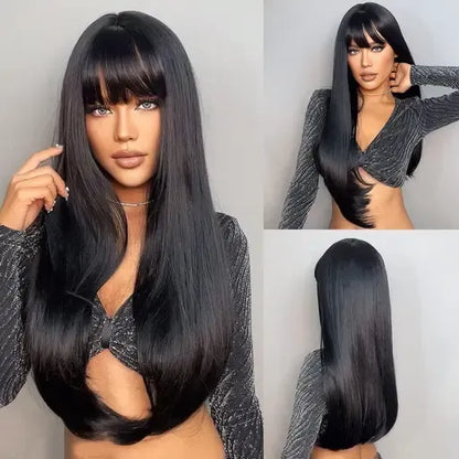 Layered Wig with Bangs 4x4 Lace Closure Wig Pre Styled Straight Hair