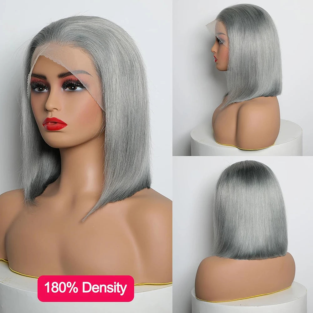 Grey Bob Wig 13x4 Lace Front Human Hair Wigs, Silver Bob Wig | KimWig.com