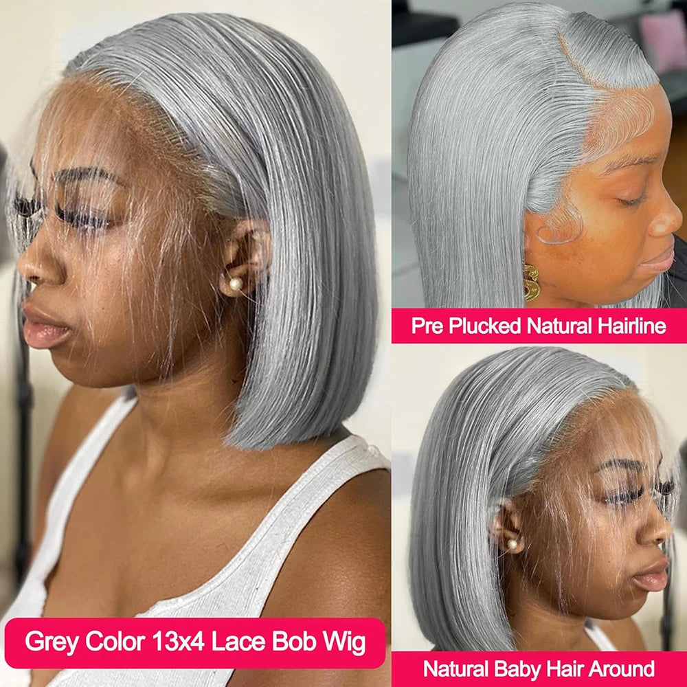 Grey Bob Wig 13x4 Lace Front Human Hair Wigs, Silver Bob Wig | KimWig.com