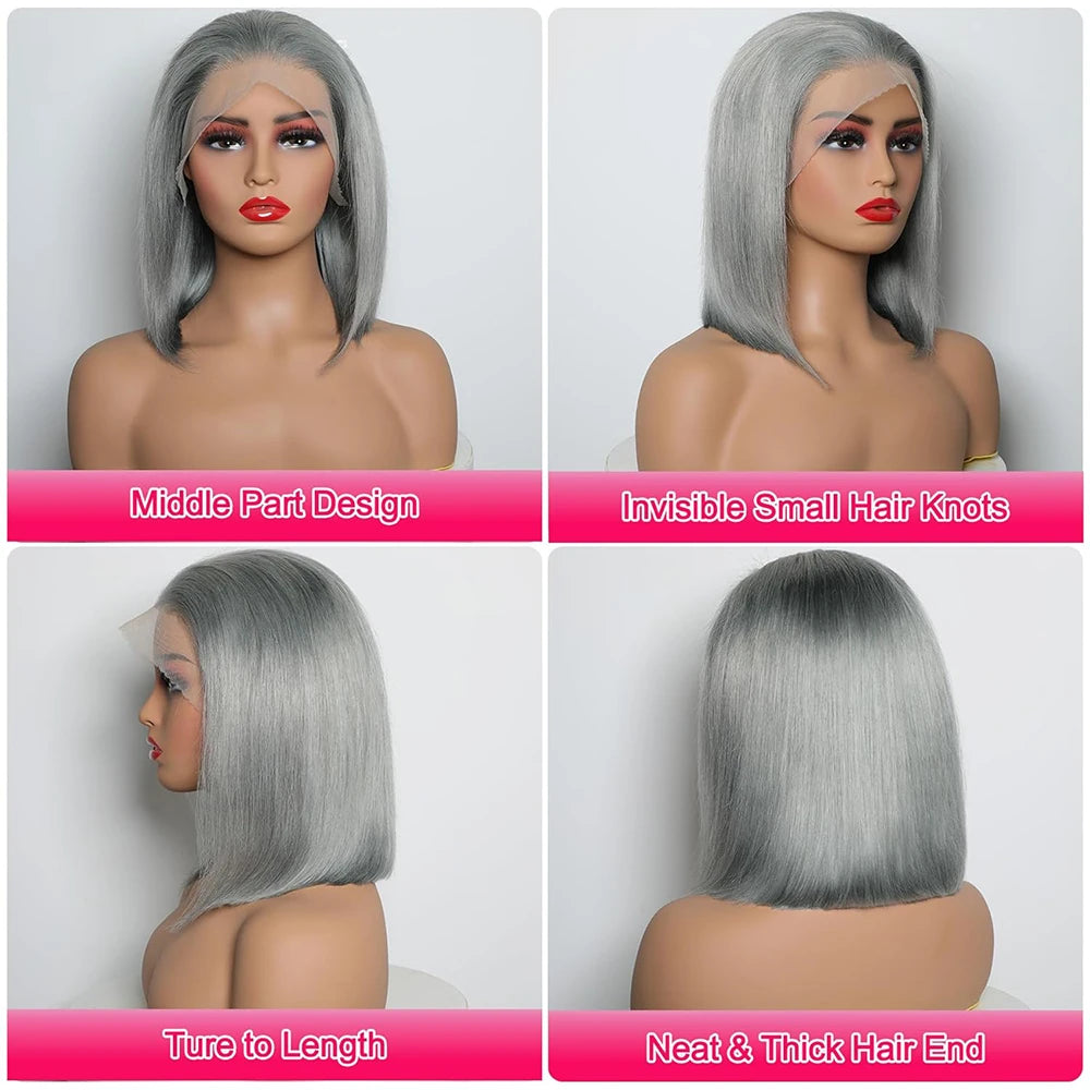 Grey Bob Wig 13x4 Lace Front Human Hair Wigs, Silver Bob Wig | KimWig.com