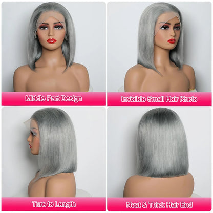 Grey Bob Wig 13x4 Lace Front Human Hair Wigs, Silver Bob Wig | KimWig.com