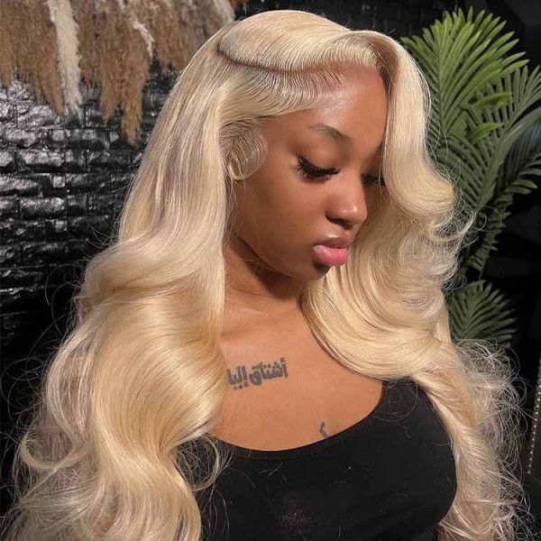 kimwig 613 blonde 13x6 full lace frontal wig body wave human hair wigs with deep side parting