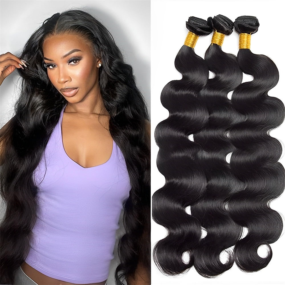 Body Wave Human Hair 3 Bundles With 4x4 Lace Closure 10A Brazilian Hair Weave - KimWig