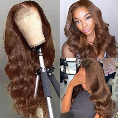 Chocolate Brown Wig Straight & Body Wave 13x4 Lace Frontal Human Hair Wigs