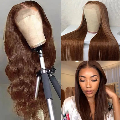 Chocolate Brown Wig Straight & Body Wave 13x4 Lace Frontal Human Hair Wigs