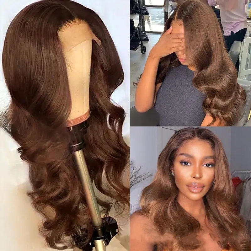 Chocolate Brown Wig Straight & Body Wave 13x4 Lace Frontal Human Hair Wigs