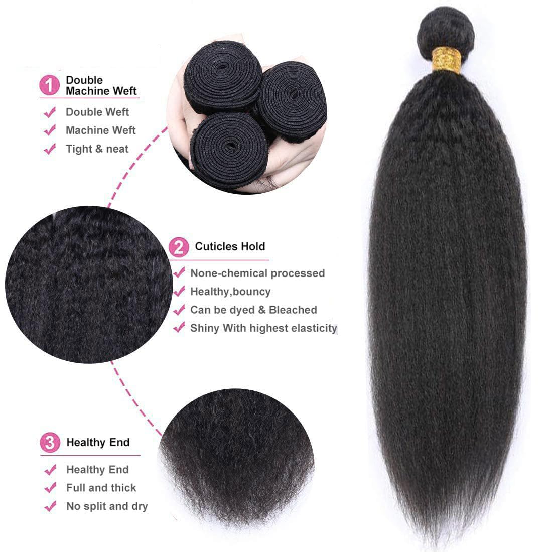 Kinky Straight Human Hair Weave Extensions Bundle Deals