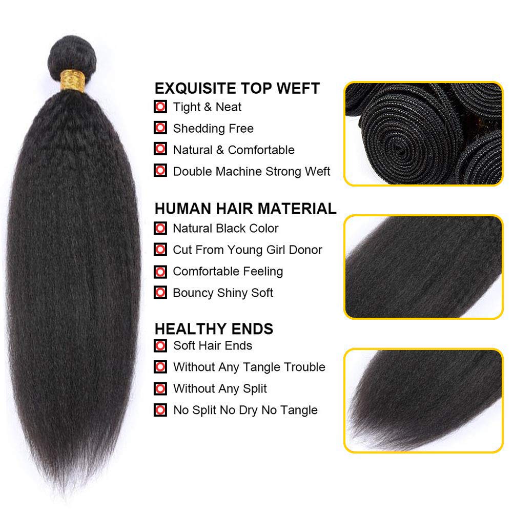 Kinky Straight Human Hair Weave Extensions Bundle Deals