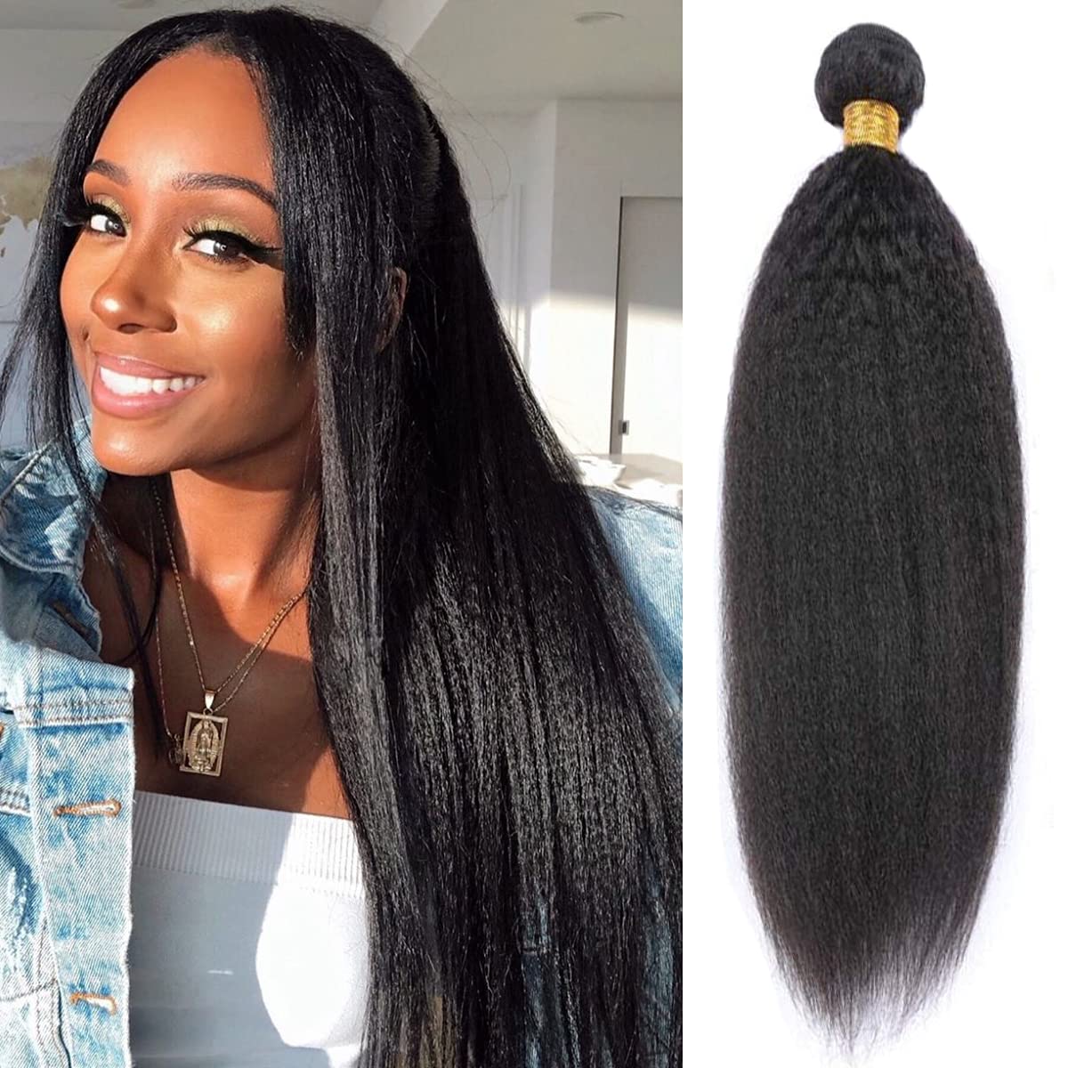 Kinky Straight Human Hair Weave Extensions Bundle Deals