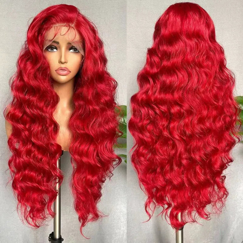 Red Wig 13x4 Lace Frontal Human Hair Wigs Body Wave & Straight Hair