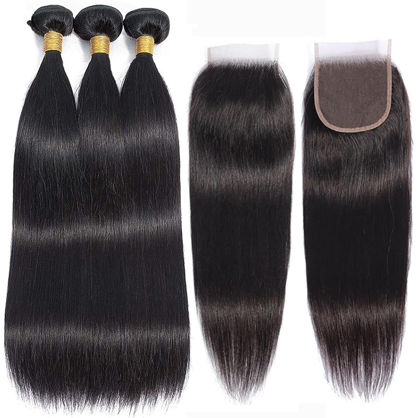 silky straight human hair 3 bundles with closure - kimwig