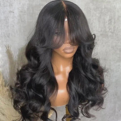 Layer Cut Wig With Curtain Bangs 4x4 Lace Wig Body Wave